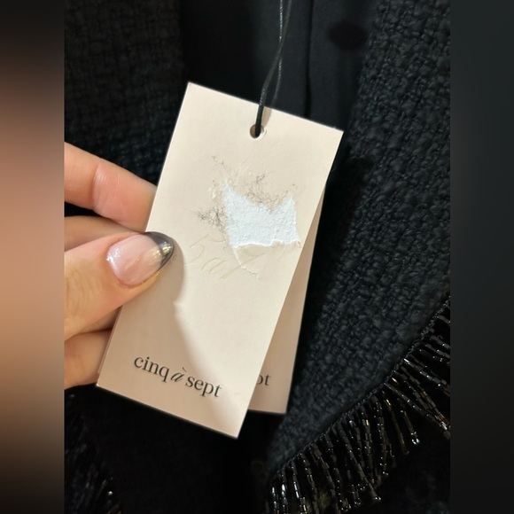 Cinq a Sept Kimmie Metallic Fringe Ruched Sleeve Blazer in Black New with Tags! - Picture 8 of 13